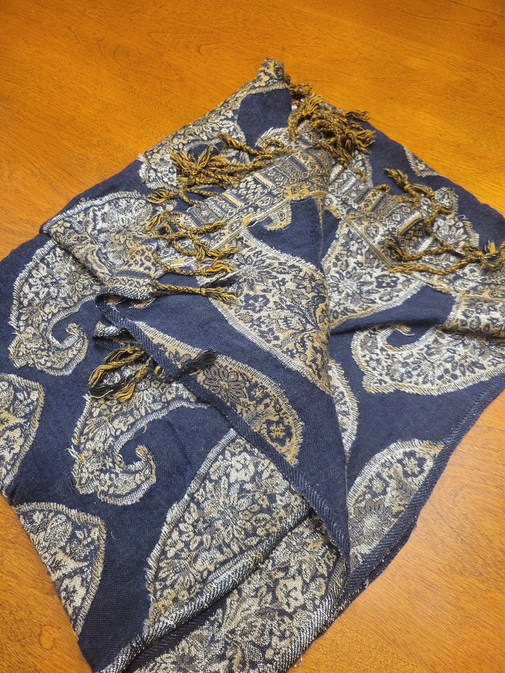 Royal Blue Woven Scarf/pashmina With Paisley Design | 27" X 66"